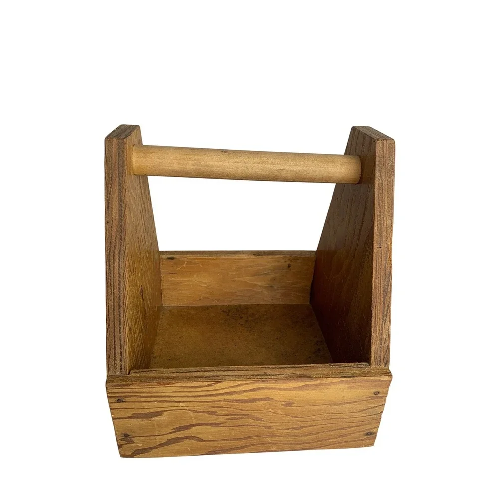 Vintage Handcrafted Wooden Tool Caddy Garden Tote Rustic Farmhouse Storage Box